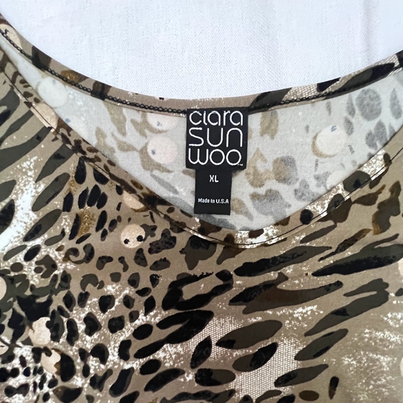 Clara Sunwoo XL Brown Black Animal Print Liquid Knit Top Metallic Dot Accent - Picture 2 of 6